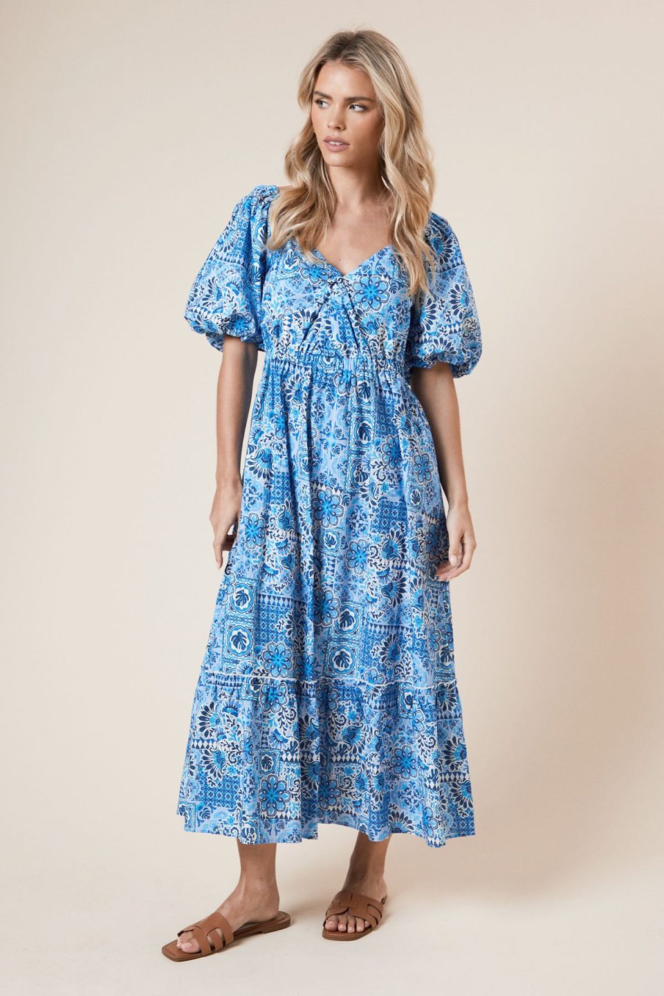 Petite Poplin Twist Front Midi Dress