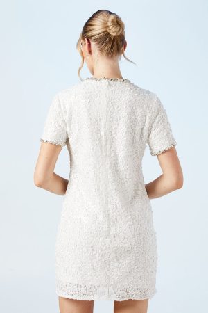 Sequin Bridal Shift Dress With Diamante Trim Detail
