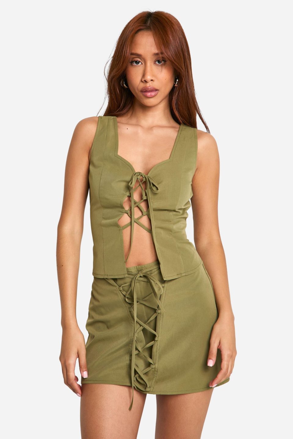 Lace Up Front Mini Skirt