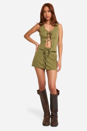 Lace Up Front Mini Skirt