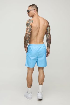 2 Pack Wide Stripe and Plain Mid Length Swim Short