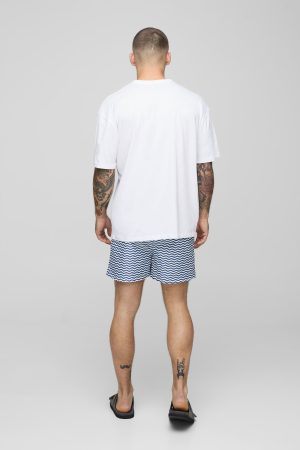 Zig Zag Print Short Length Swim Short