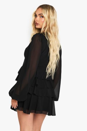 Lace Insert Ruffle Mini Dress