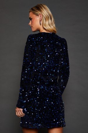 Petite Lace Trim Sequin Mini Dress