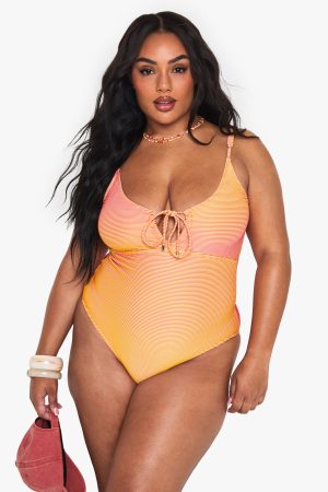 PLUS TEXTURED STRIPE CUTOUT SWIMSUIT