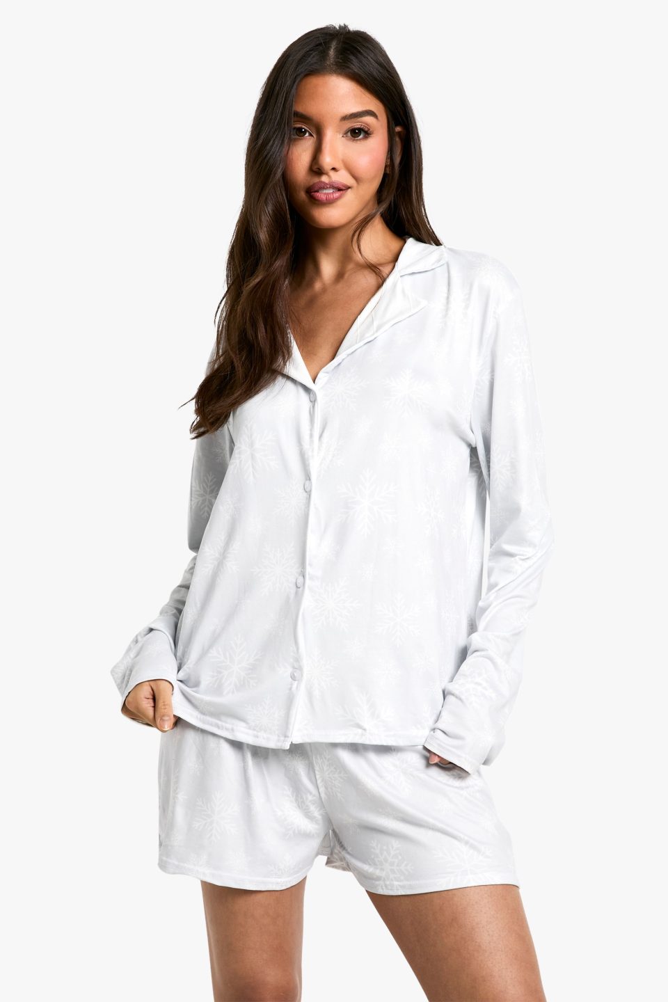Christmas Snowflake Print long Sleeve Short PJ Set