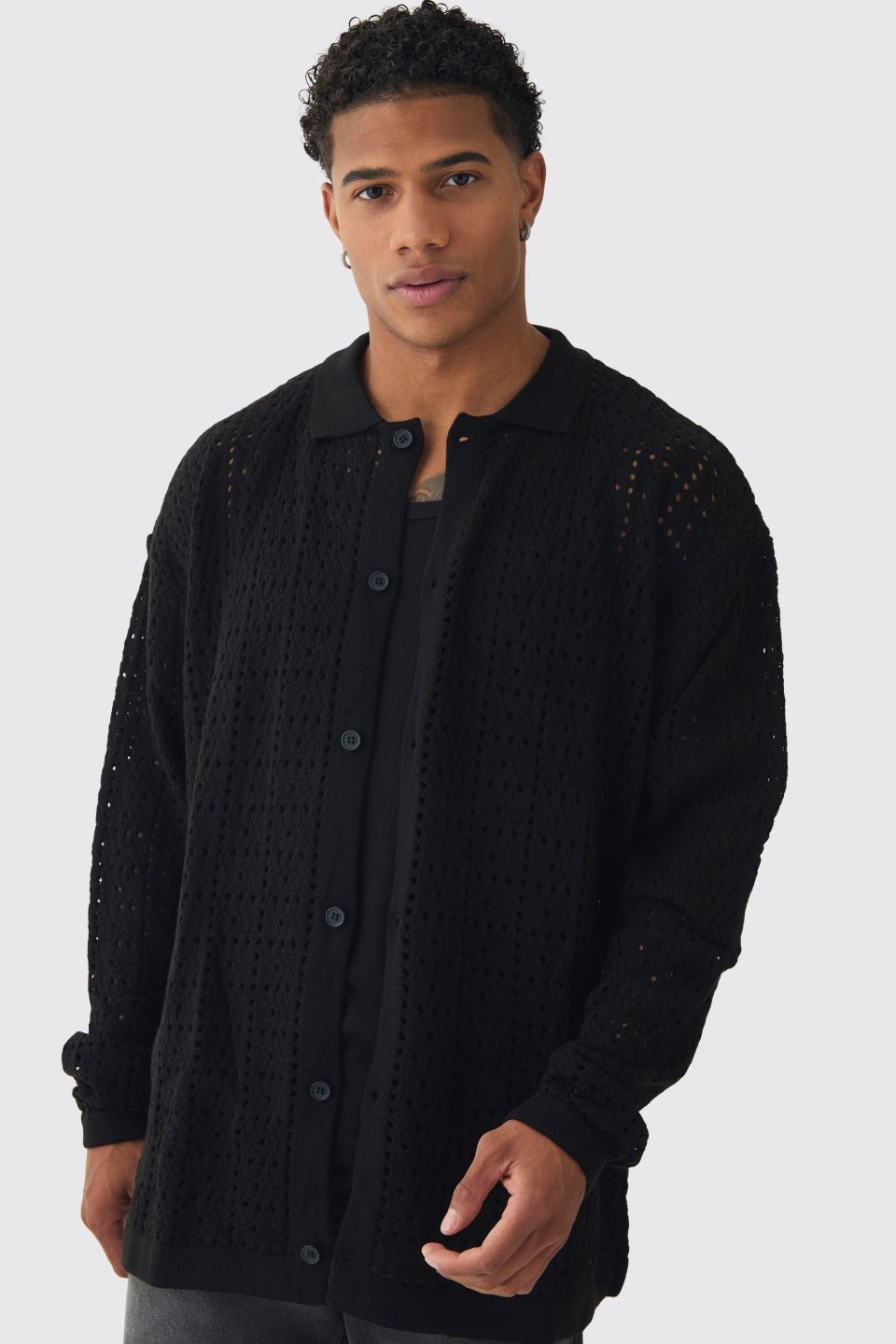 Oversized Long Sleeve Crochet Knitted Shirt