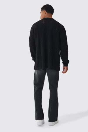 Oversized Long Sleeve Crochet Knitted Shirt
