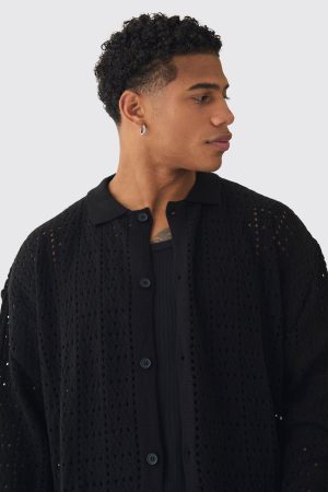 Oversized Long Sleeve Crochet Knitted Shirt