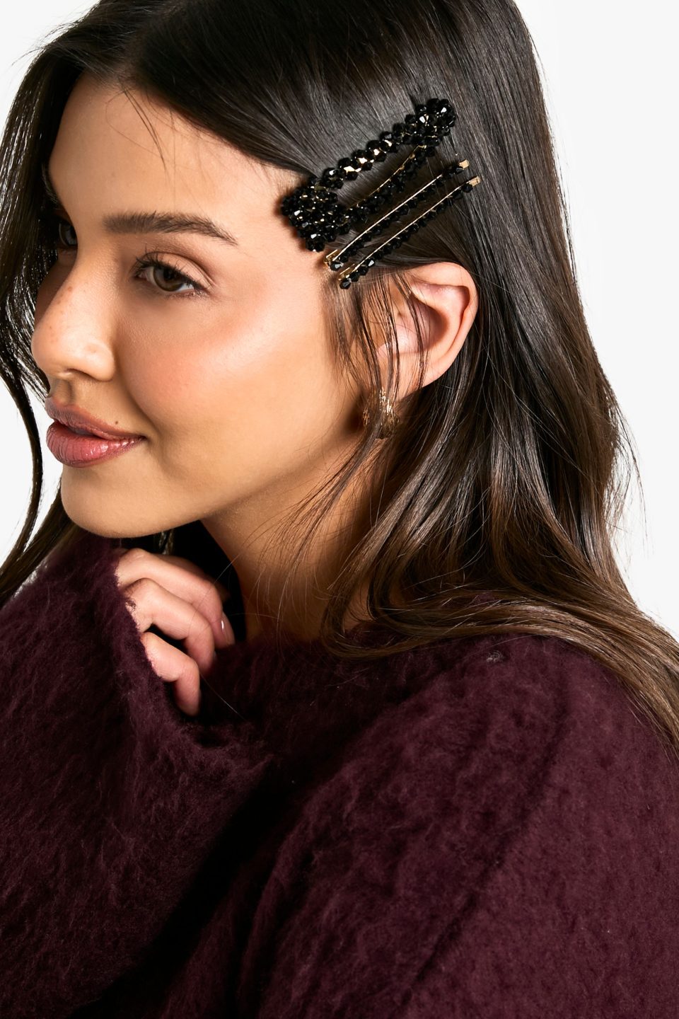 2 Pack Black Diamante Hair Clips