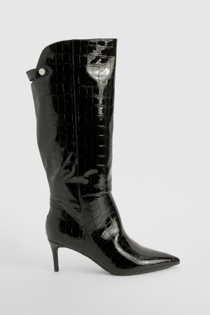 Croc Curved Stiletto Knee High Boots