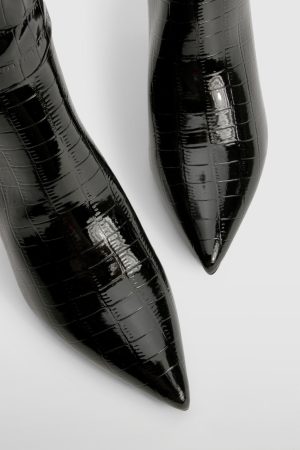 Croc Curved Stiletto Knee High Boots