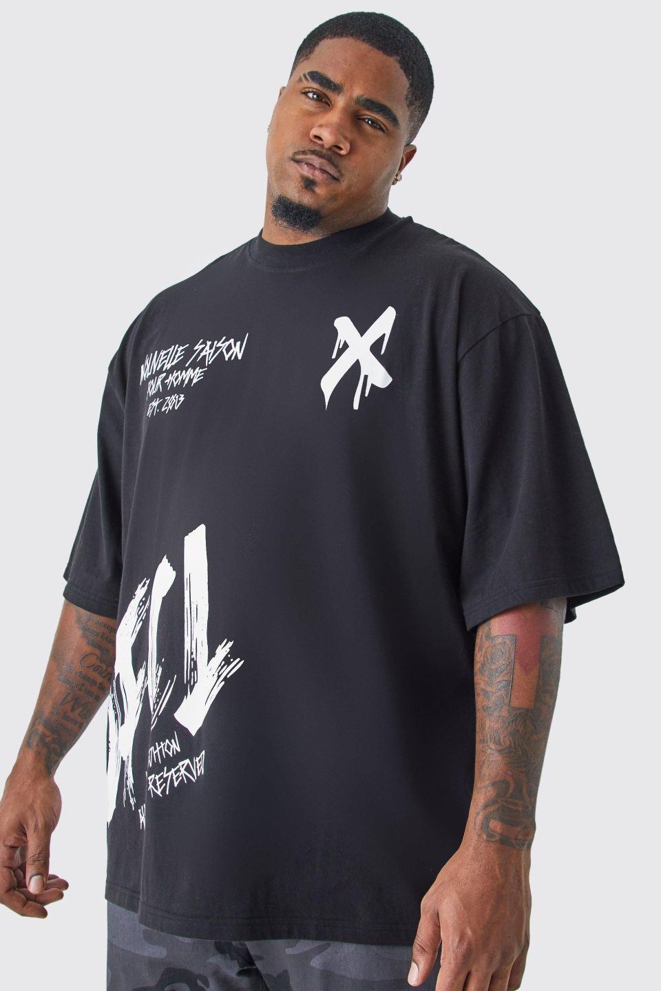 Plus Oversized Extended Neck Graffiti T-shirt