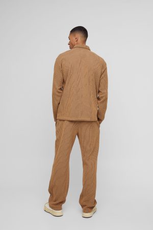 Oversized Two-tone Zip Ribbed Jersey Shirt & Straight Jogger Set