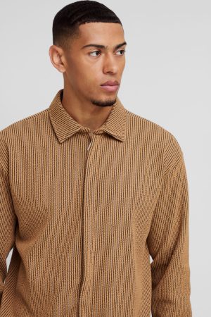 Oversized Two-tone Zip Ribbed Jersey Shirt & Straight Jogger Set