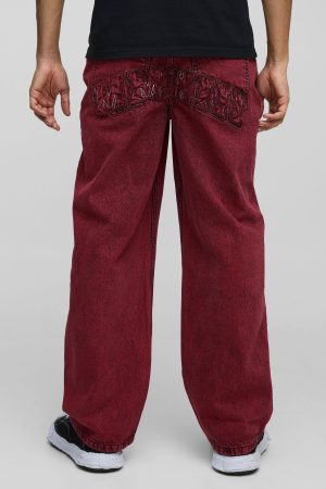 Relaxed Rigid Acid Wash Applique Denim Jeans