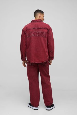 Relaxed Rigid Acid Wash Applique Denim Jeans