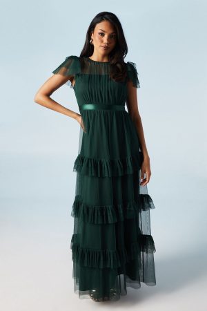 Tiered Skirt Mesh Bridesmaid Dress