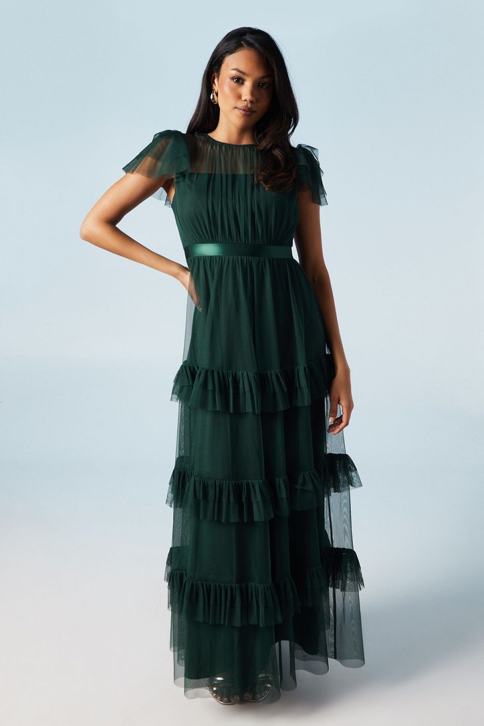 Tiered Skirt Mesh Bridesmaid Dress