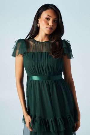 Tiered Skirt Mesh Bridesmaid Dress