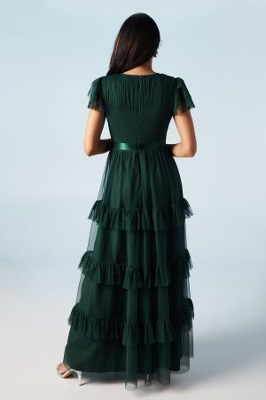 Tiered Skirt Mesh Bridesmaid Dress