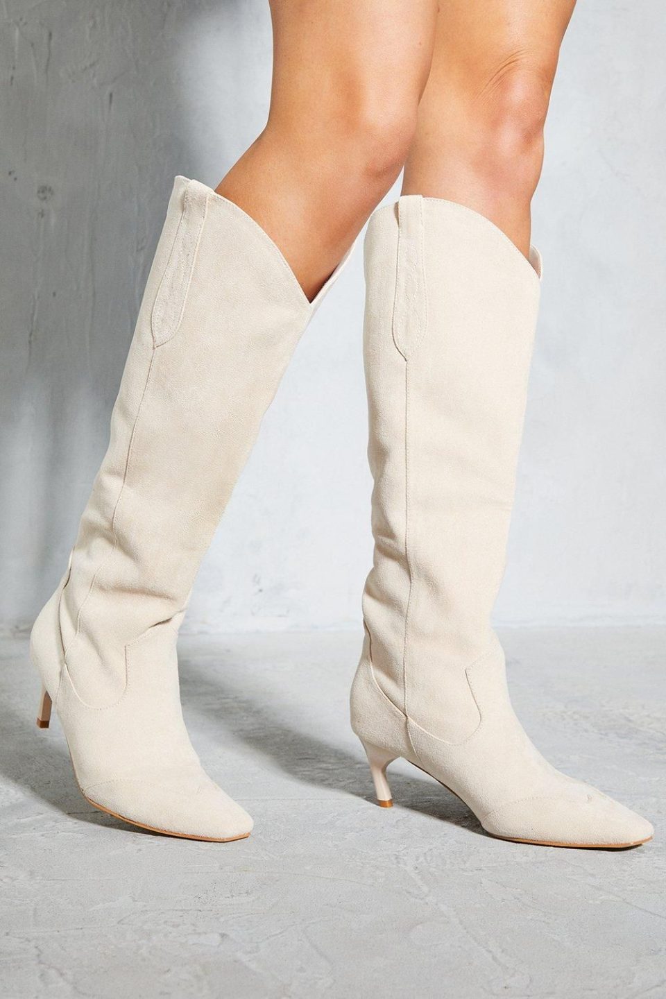 Faux Suede Low Heel Cowboy Boots