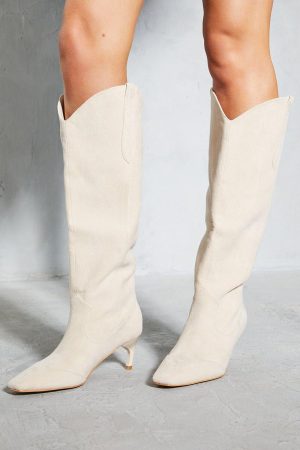 Faux Suede Low Heel Cowboy Boots