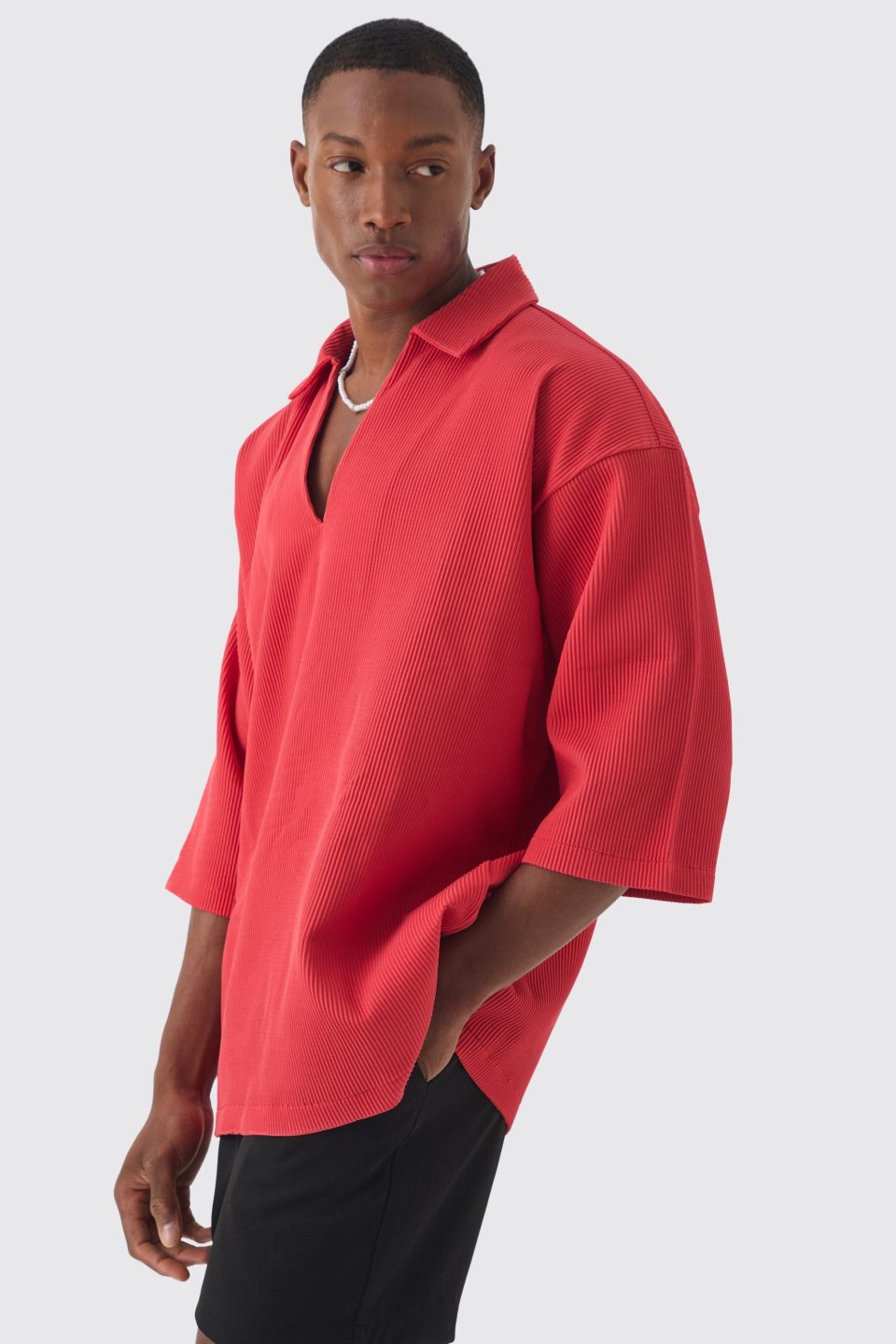 Pleated Super Oversized V Neck Shirt