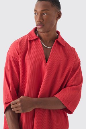 Pleated Super Oversized V Neck Shirt