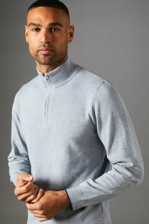 Light Grey Half Zip Knitted Jumper