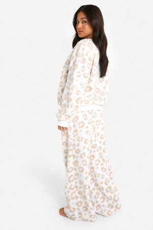 Petite Tonal Leopard Sweat And Wide Leg Jogger Set