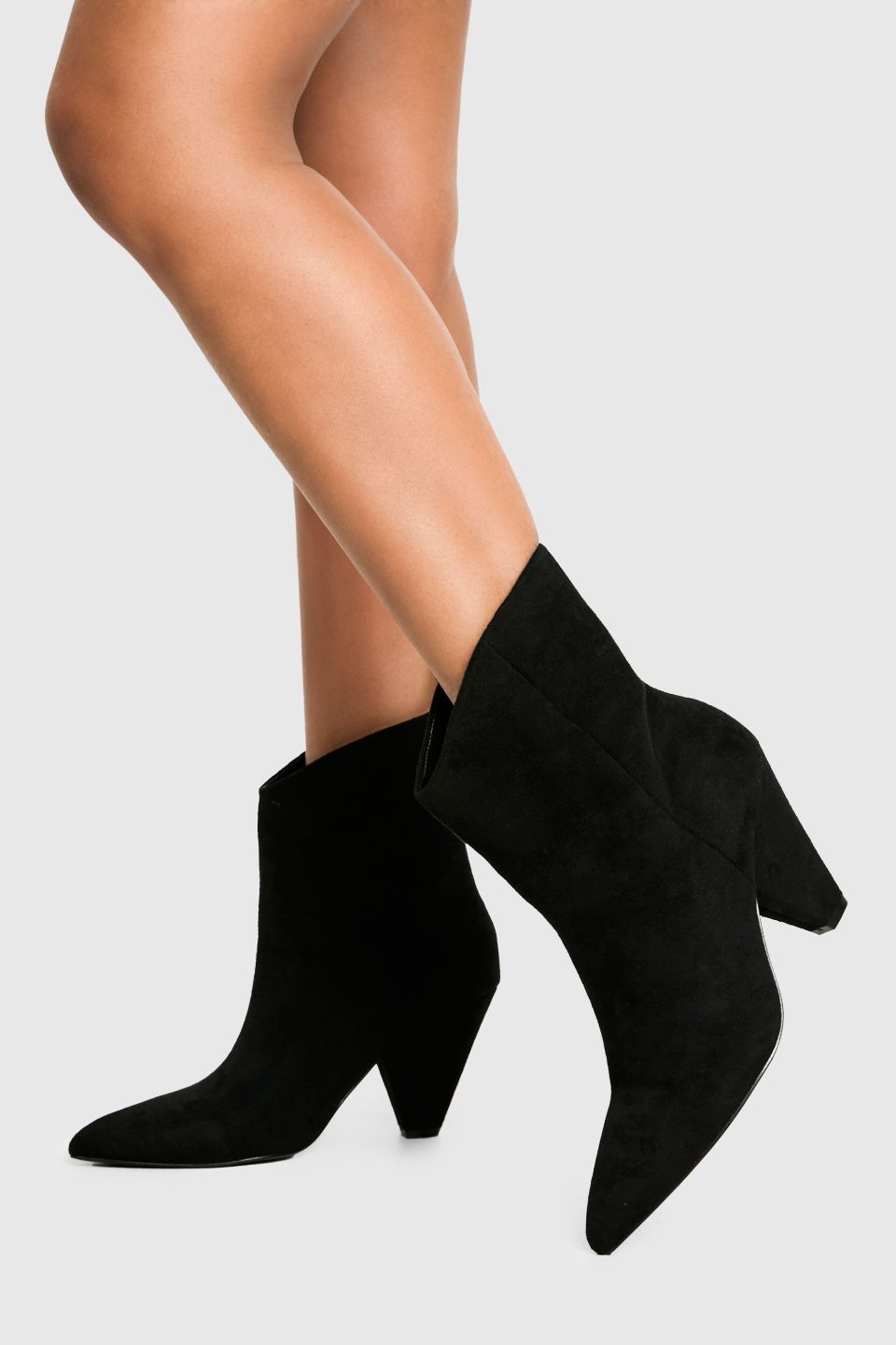 Cone Heel Pointed Ankle Boots
