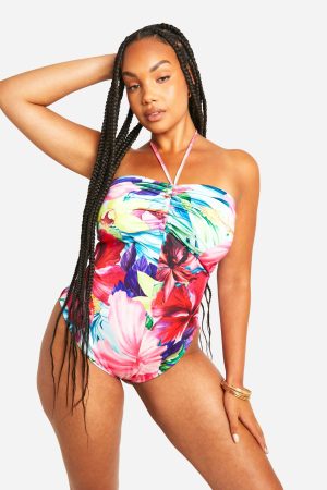 Plus Ruched Front Bandeau Swimsuit