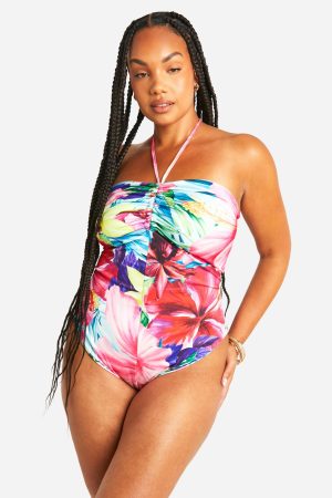 Plus Ruched Front Bandeau Swimsuit