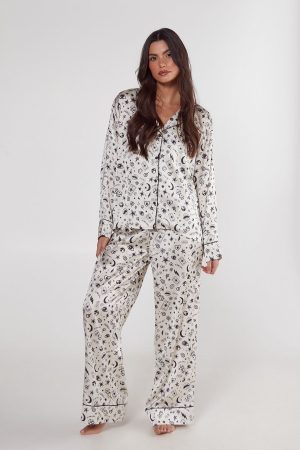 Satin Tattoo Printed Pajama Pants Set