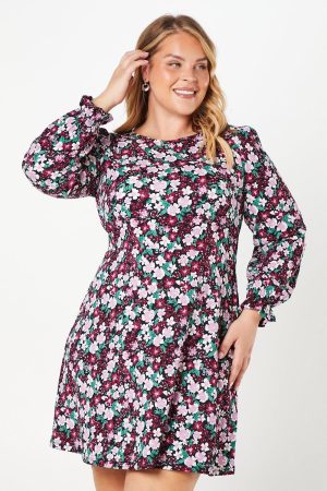 Curve Floral Fit And Flare Mini Dress