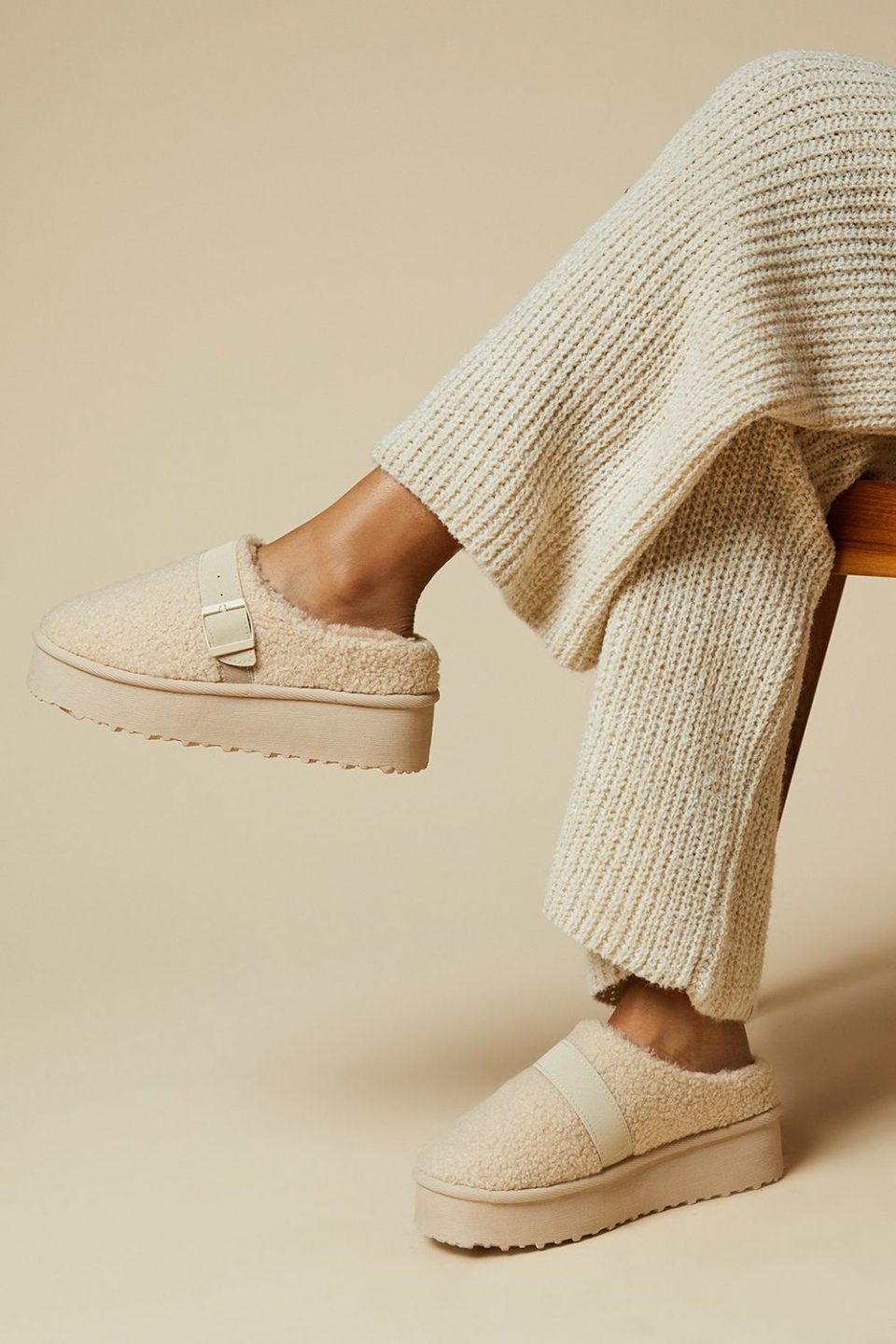 Erin Borg Buckle Detail Mule Flatform Slippers
