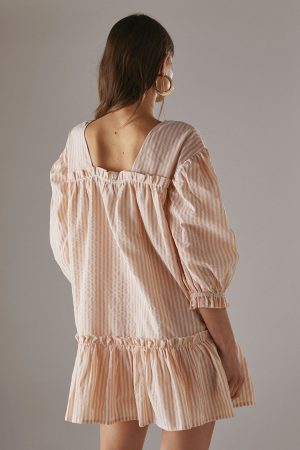 Seersucker Check Frill Balloon Sleeve Mini Smock Dress