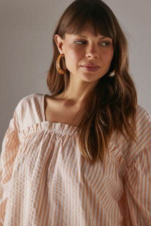 Seersucker Check Frill Balloon Sleeve Mini Smock Dress