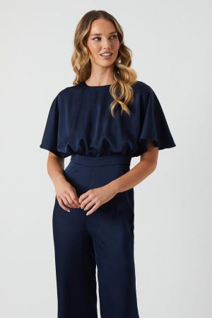 Cape Top Satin Bridesmaids Jumpsuit