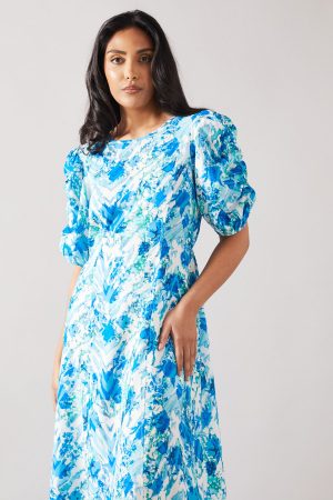 Petite Animal Ruched Sleeve Maxi Dress