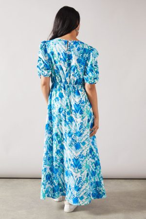 Petite Animal Ruched Sleeve Maxi Dress