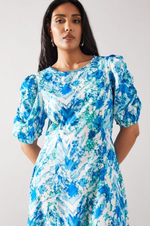 Petite Animal Ruched Sleeve Maxi Dress