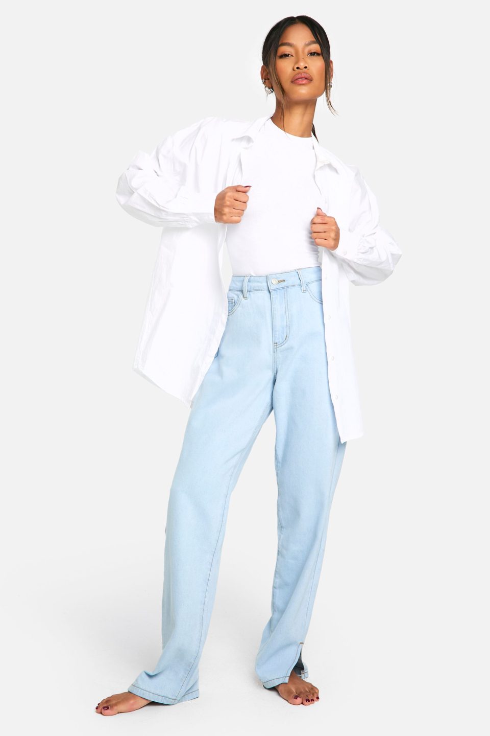 Boohoo Basics High Waisted Split Hem Straight Leg Jeans