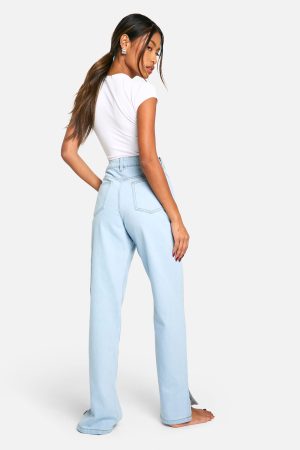 Boohoo Basics High Waisted Split Hem Straight Leg Jeans