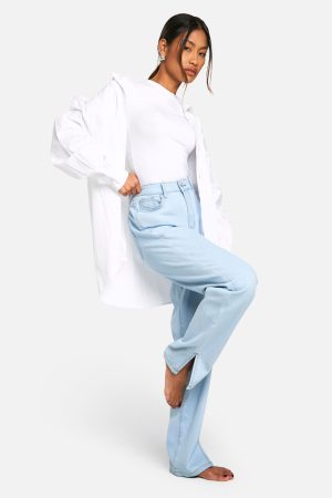 Boohoo Basics High Waisted Split Hem Straight Leg Jeans