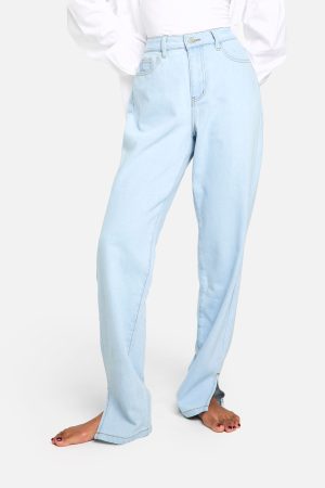 Boohoo Basics High Waisted Split Hem Straight Leg Jeans