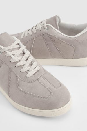 Faux Suede Panel Flat Trainers