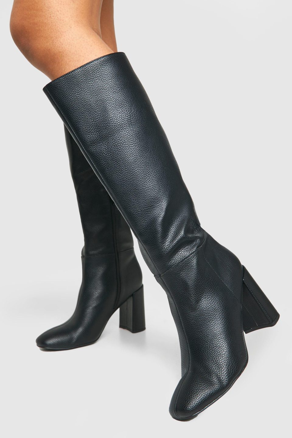 Textured Heeled Knee High Boot