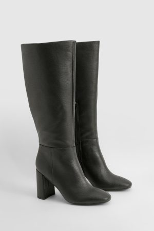 Textured Heeled Knee High Boot